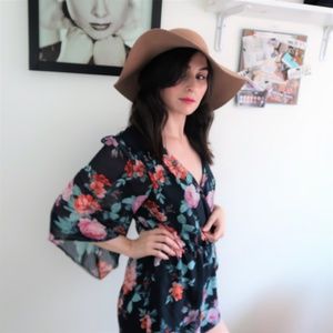 Spring/Summer Floral Romper with Sheer Sleeves